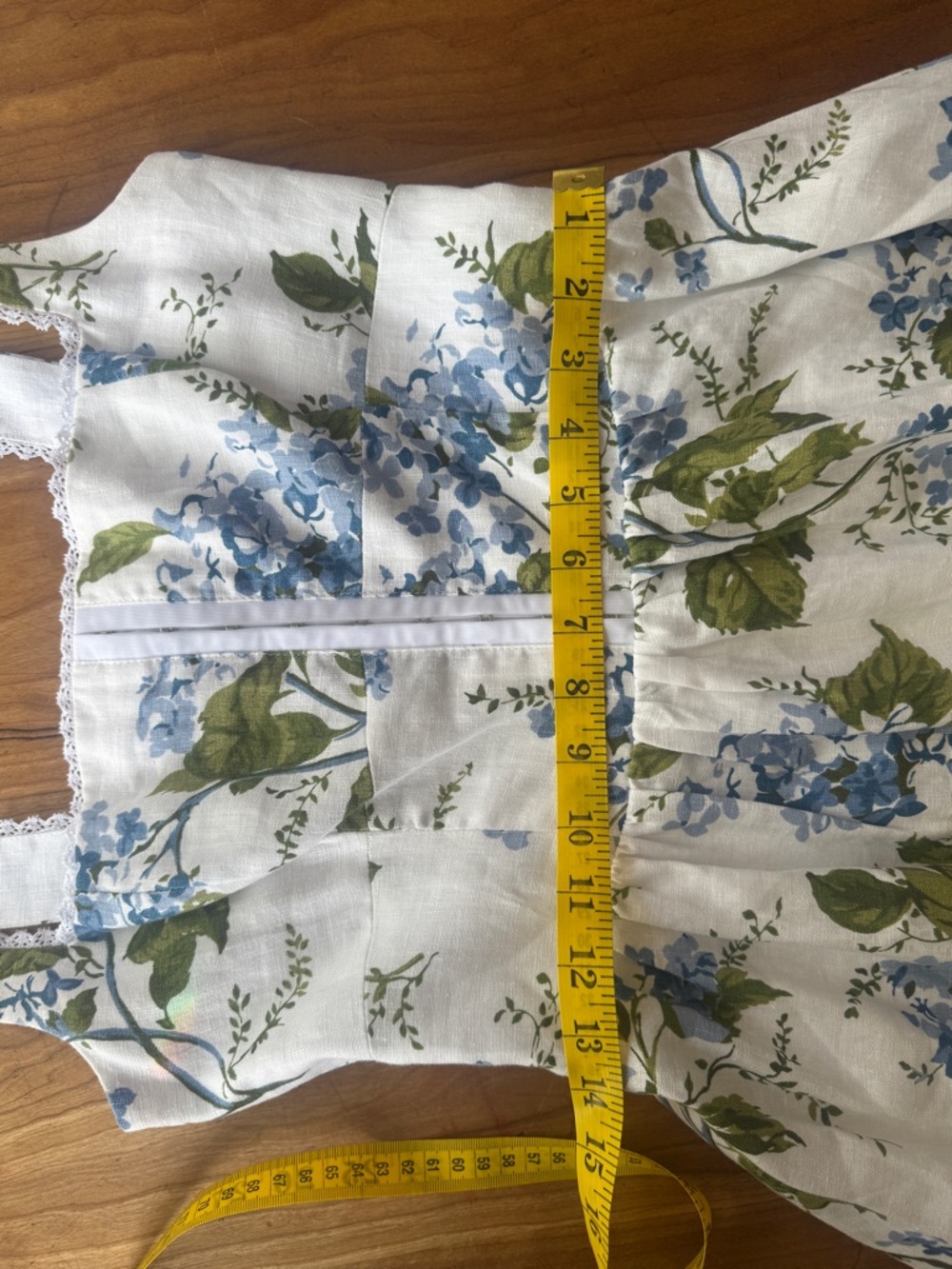 Reformation White Midi Dress with Blue Floral and Green Leaves - Picture 7 of 9